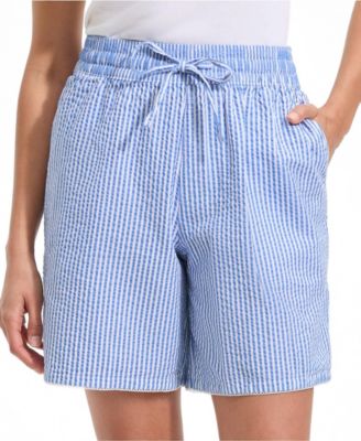 Women's Seersucker High Rise Pull On 7" Shorts