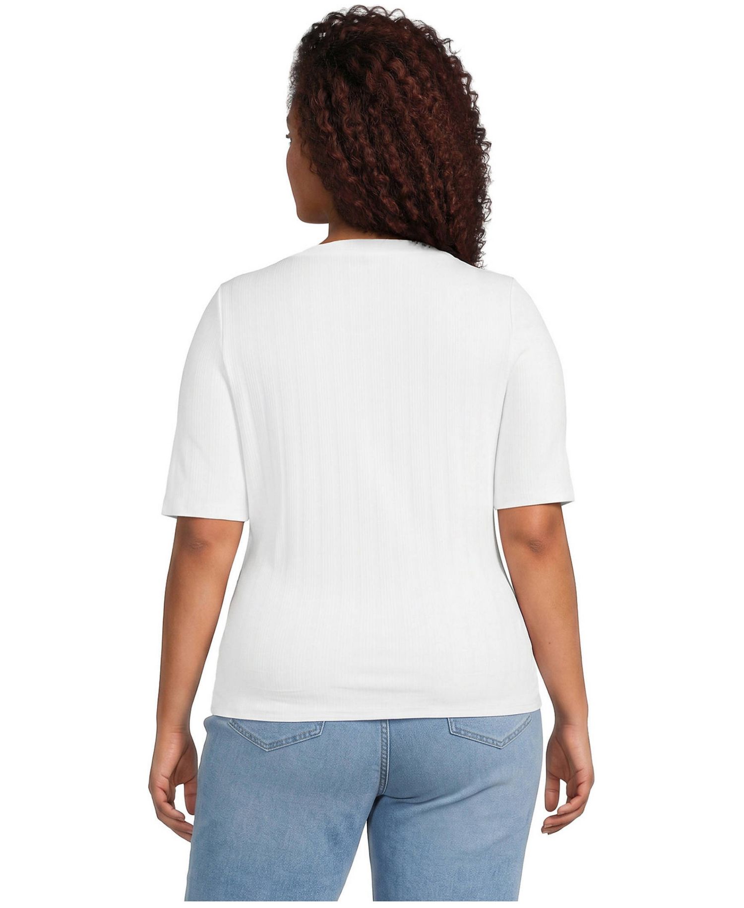 Plus Size Elbow Sleeve Variegated Micro Rib Scoop Neck Henley