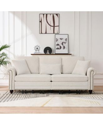 3-in-1 Convertible Sleeper Sofa with Nailhead Trim, Chenille