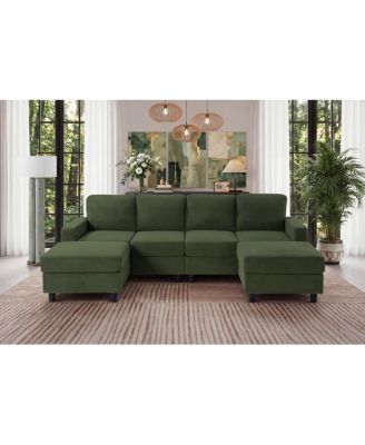 Oversized U-Shaped Corduroy 4-Seat Sectional Sofa with Double Chaise