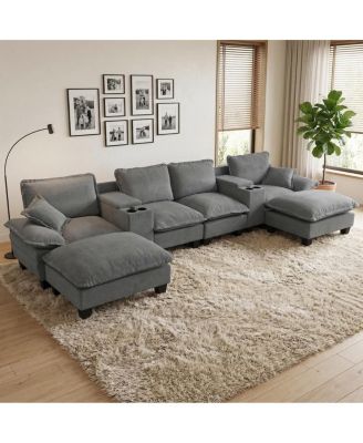 Modular U-Shape Cloud Couch with Storage, Cup Holders, USB and Ottomans