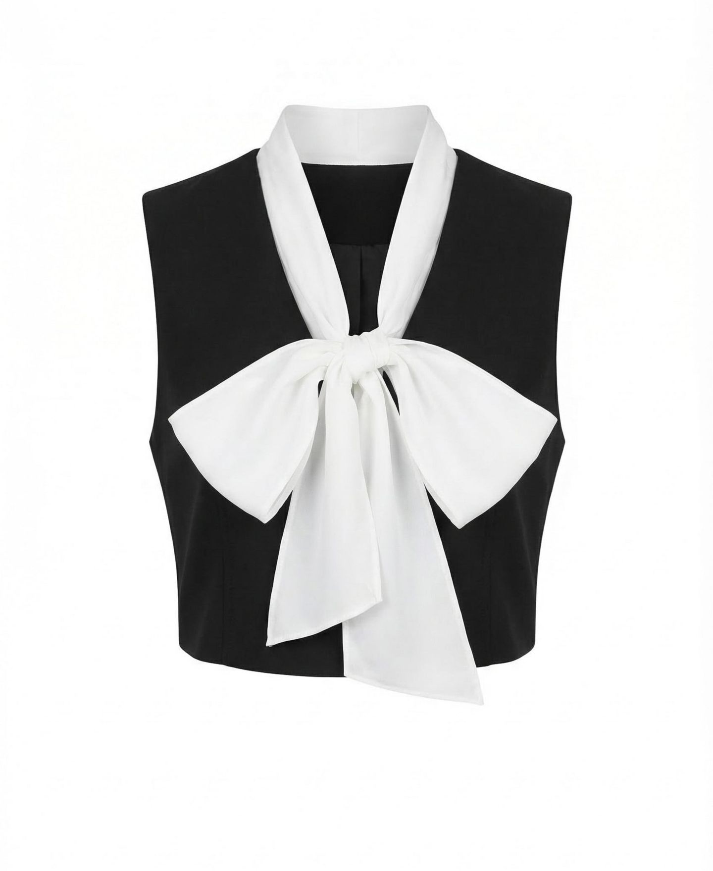 Женский топ Modenaire Contrast Bow Tie Neck Cropped, цвет: Чёрный / Белый — фото 7