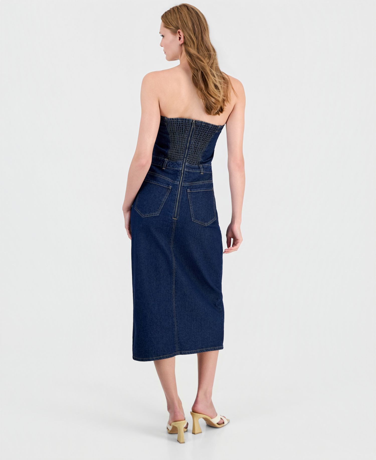 Women's Denim Strapless Corset Midi Dress