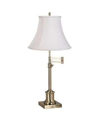 Traditional Swing Arm Desk Table Lamp Adjustable Height 36" Tall Antique Brass Imperial Fabric Bell Shade Living Room