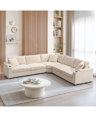 104" Convertible L-Shaped Corduroy Sectional with Storage and USB Charger
