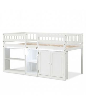 Kids Twin Loft Bed with LED Lights and Durable Wooden Frame for Small Spaces
