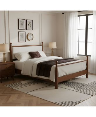 Solid Poplar and Plywood Bed Frame with Upholstered Headboard