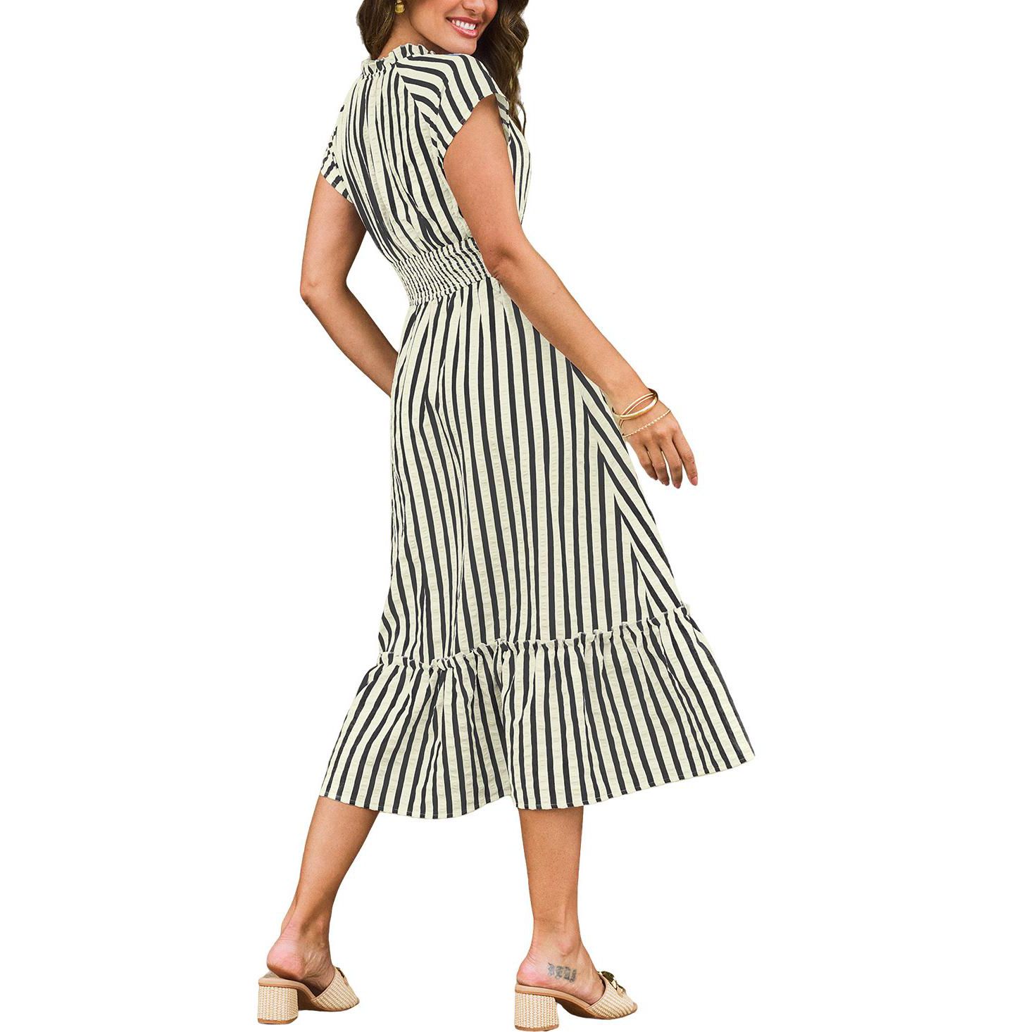 Женское платье Cupshe Sunset Cruise Striped Midi Beach, цвет: Чёрный — фото 3