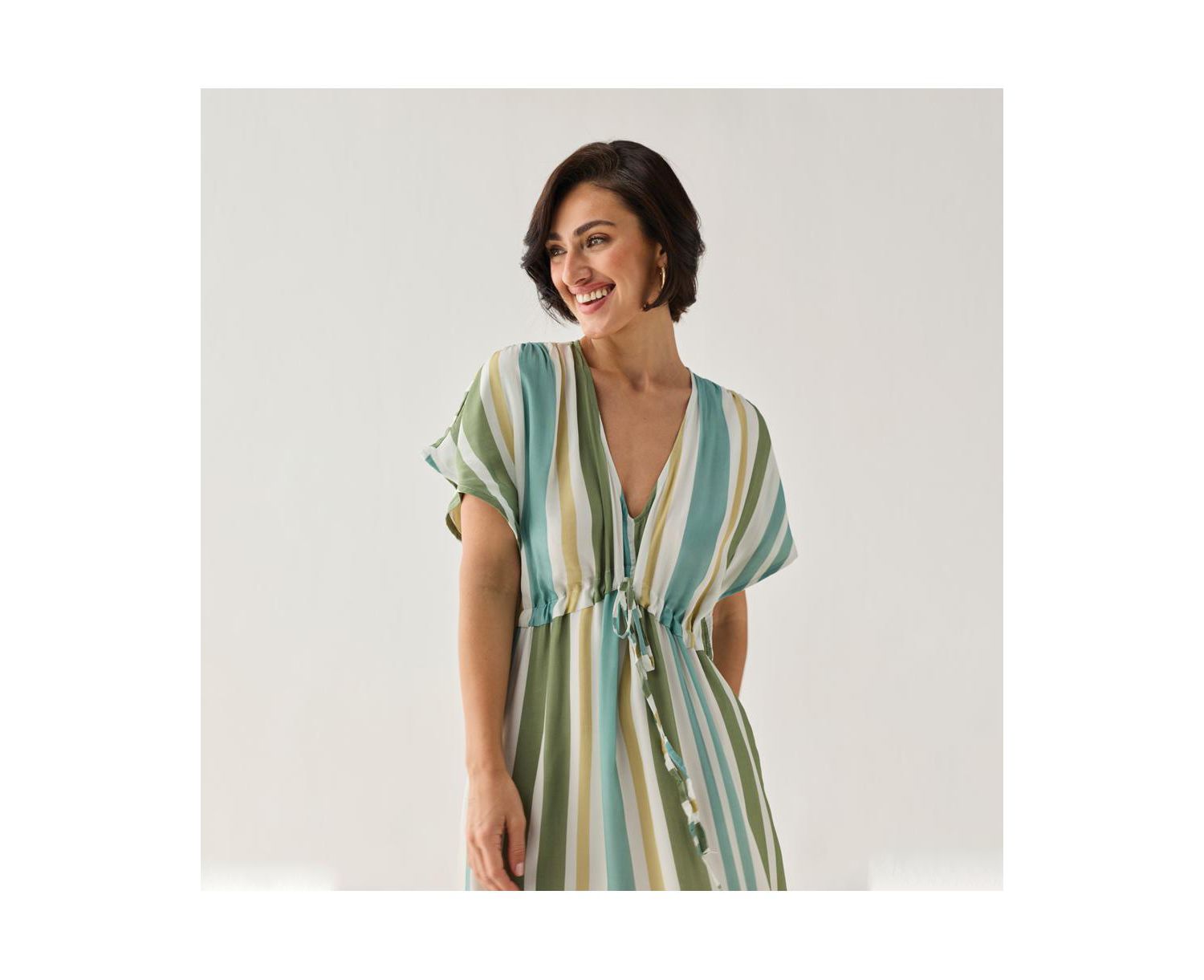 Women's Striped Drawstring Waist Maxi Dress