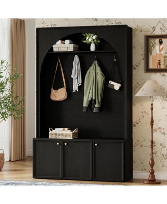 Farmhouse Arched Hall Tree with Storage Bench and 4 Hooks