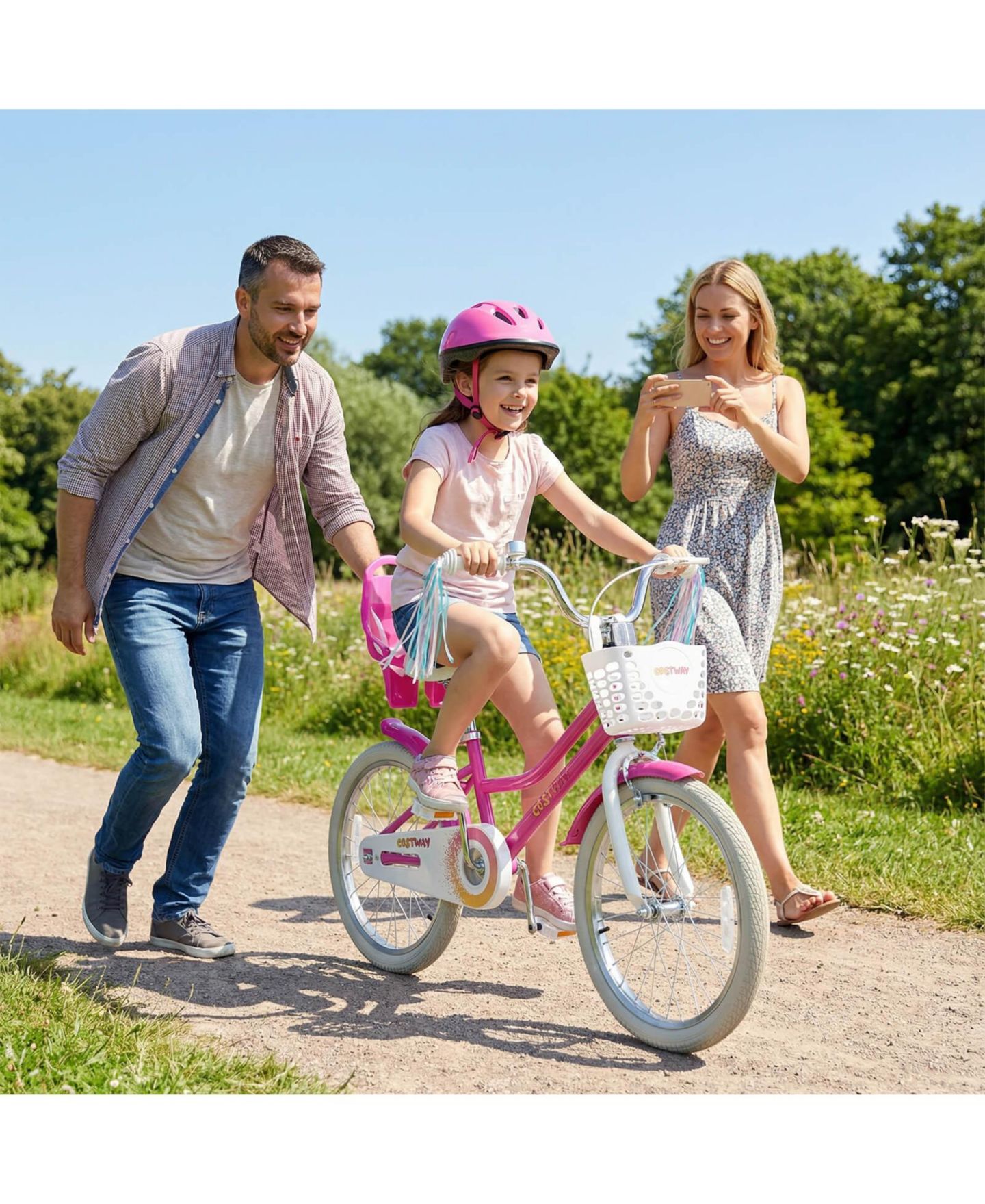 Детская игрушка Costway 20" Girls Bike with Doll Seat and Basket, 166 lbs Capacity, Ages 8+, цвет: Розовый — фото 4