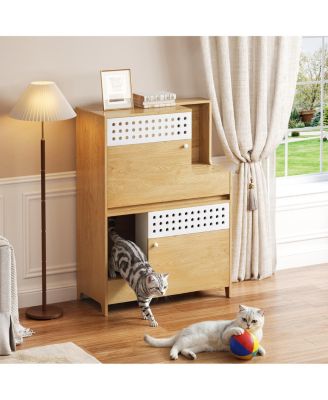 2-in-1 Cat Litter Box Enclosure Side Table with Storage