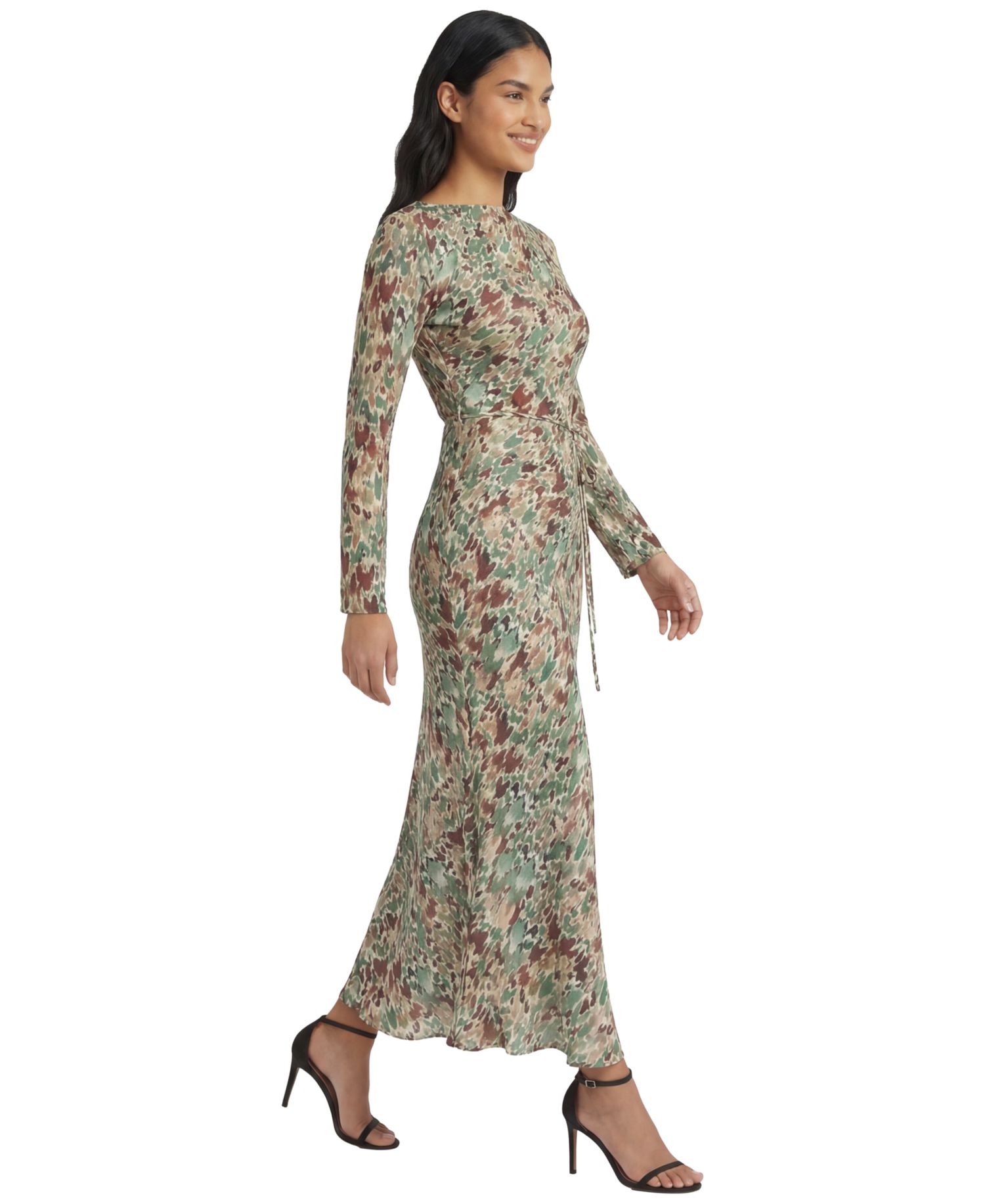 Women's Boat Neck Long-Sleeve Fitted Midi Dress