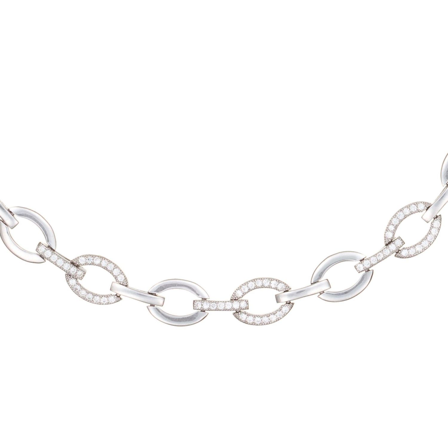 Brilliant Gold Plated Micro CZ Pave Oval Link Necklace
