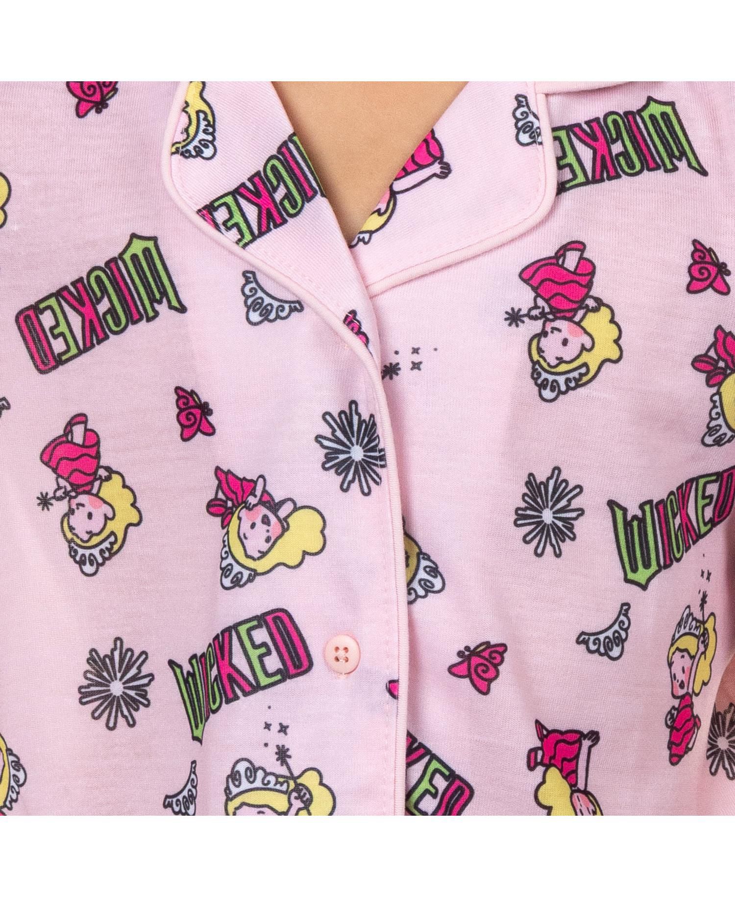 Pajamas Girls' Kids Glinda Chibi Crown Butterfly 2PC Coat Front Pajama Pant Set
