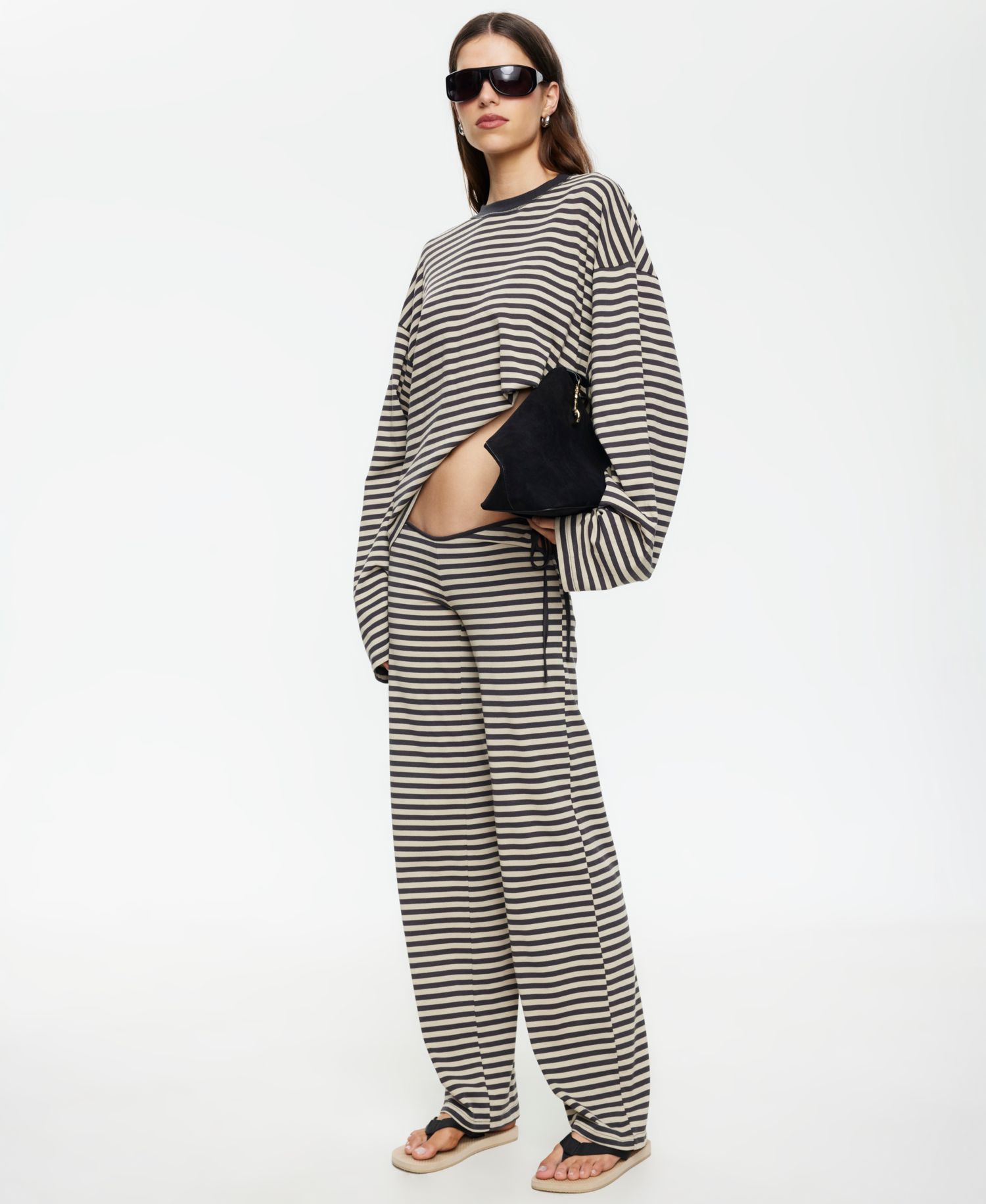 Women's Low-Rise Striped Waist Tie Pants