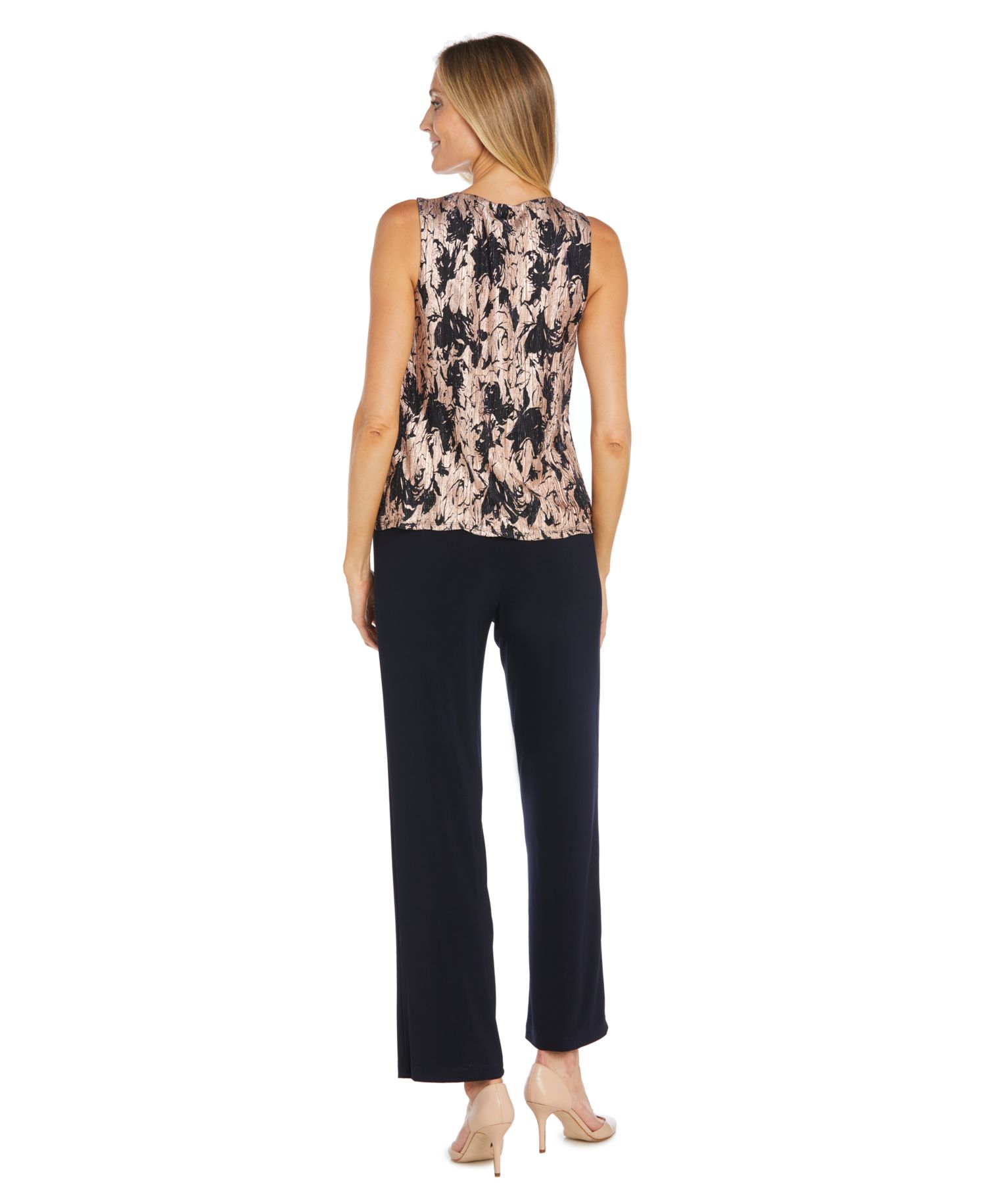 Women's 3-Piece. Metallic Jacquard Jacket, Tank Top & Pant Set