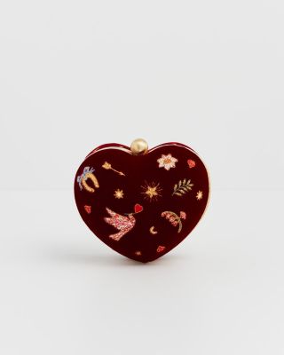 Women's Velvet Embroidered Heart Jewellery Box