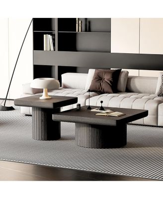 2-Piece Fluted Wood Nesting Coffee Table Set