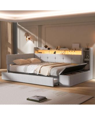 Upholstered Daybed with Trundle, Storage, USB and LED Lights