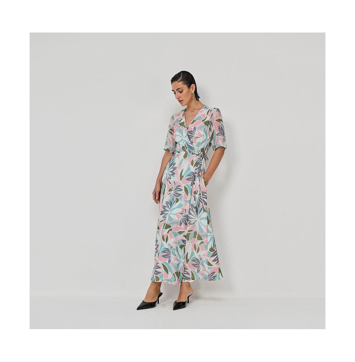 Reistor Women's Floral Print A-Line Wrap Maxi Dress view 6 — MAYCSS fashion products