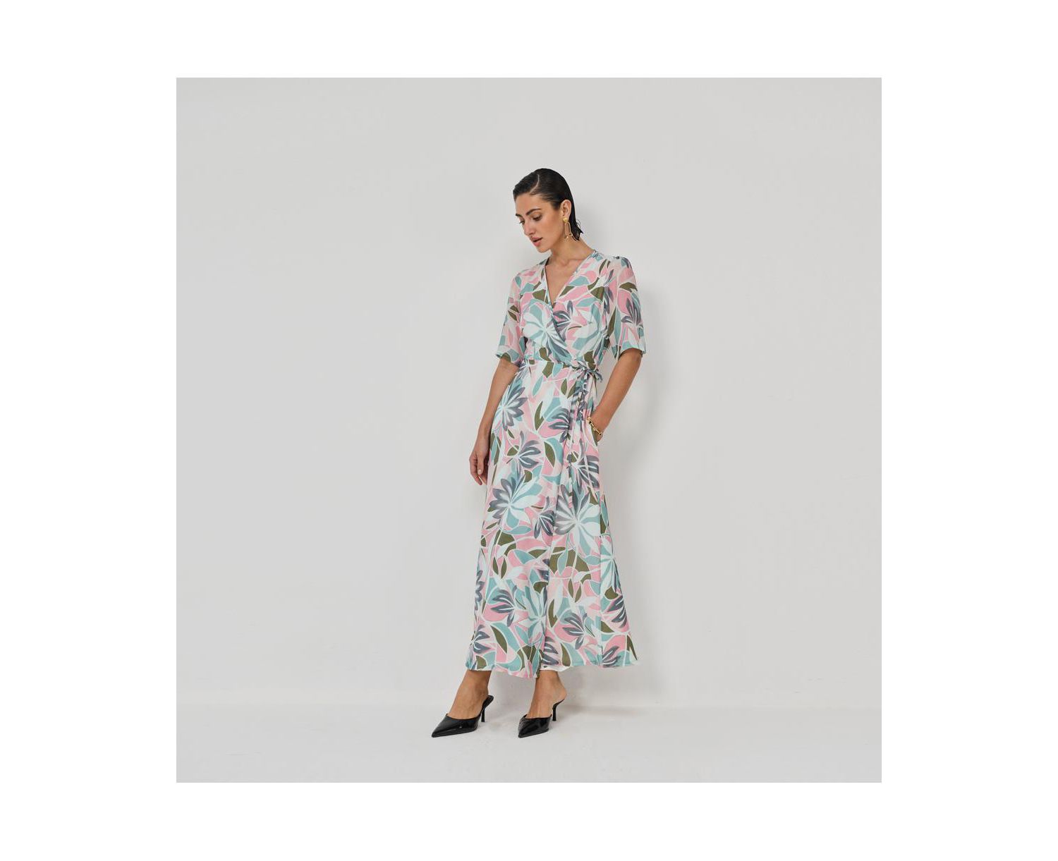 Women's Floral Print A-Line Wrap Maxi Dress