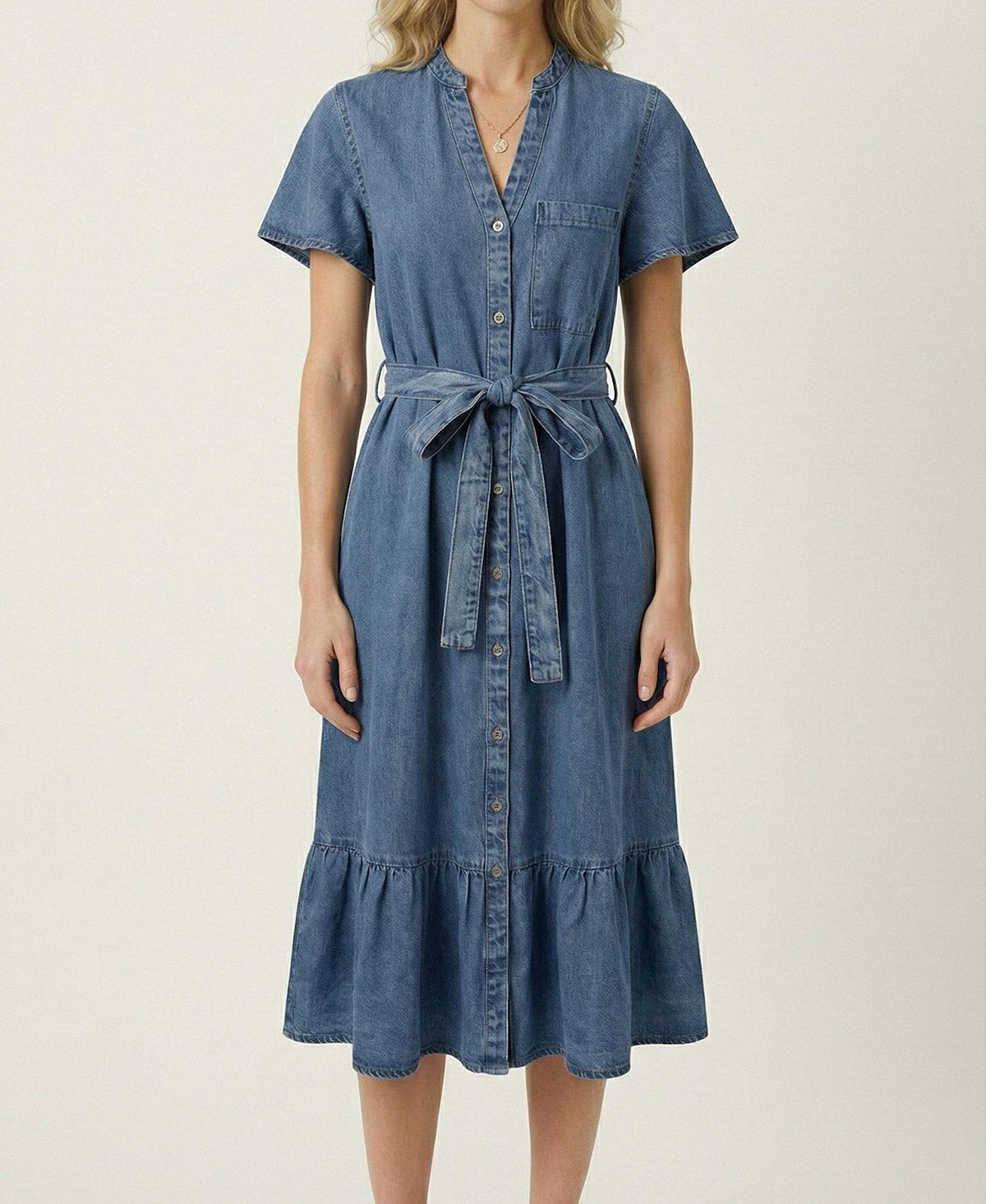 Modenaire Women's Belted Denim Midi Shirt Dress view 8 — MAYCSS fashion products