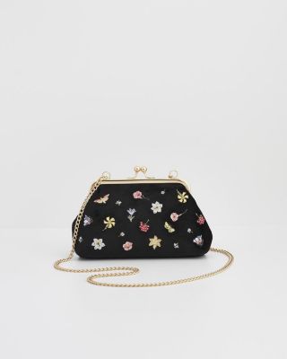 Women's Floral Ditsy Embroidered Velvet Clutch Bag