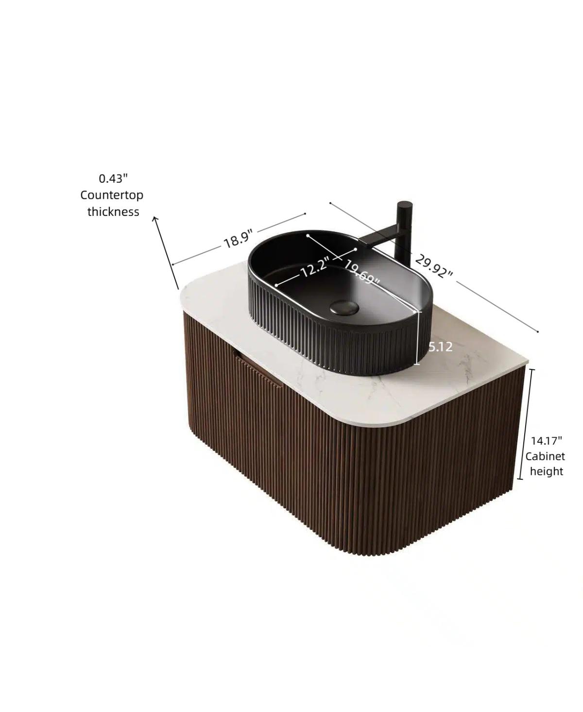 Sillysis Wall Mounted Bathroom Vanity with Sintered Stone Top, Oval Sink, Stripe Drawer