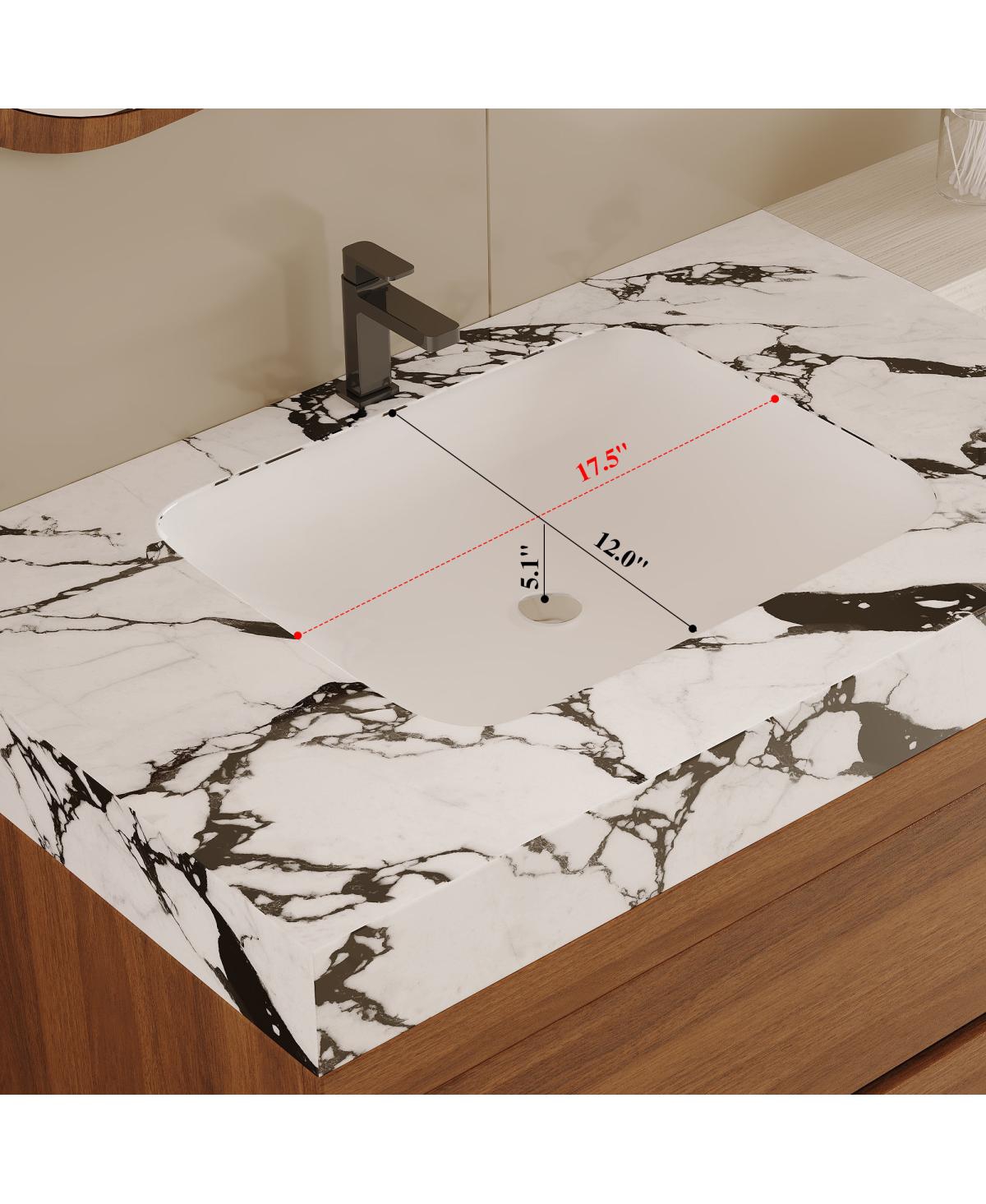 Sillysis Floating Bathroom Vanity with Faux Marble Top, Ceramic Undermount Sink and Soft-Close Drawers for Small Spaces