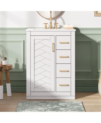 Solid Wood MDF Cabinet with 3 Soft Close Drawers, Space-Saving Storage