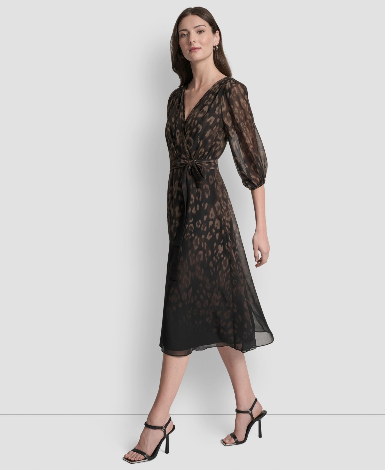 Women's Printed V-Neck Midi Dress