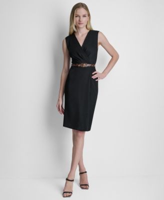 Women's V-Neck Belted Midi Dress