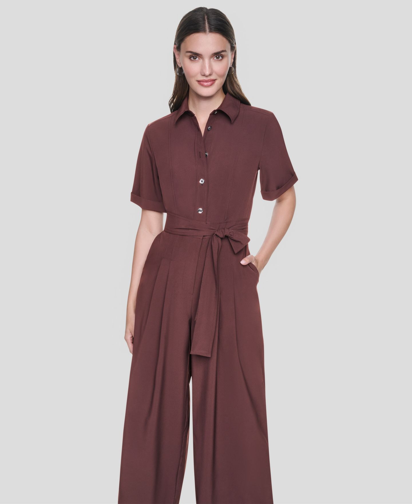 Женский комбинезон DKNY Short-Sleeve Wide-Leg Jumpsuit, цвет: Java — фото 2