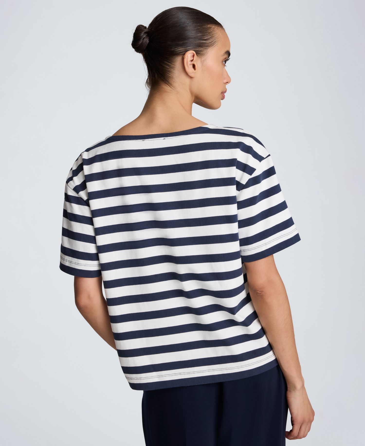 Women's Cotton Boat Neck Stripe Top