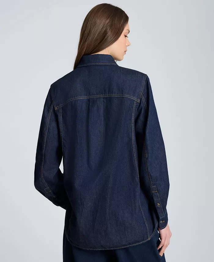 Women's Collared Button Front Denim Shirt - thumbnail 5