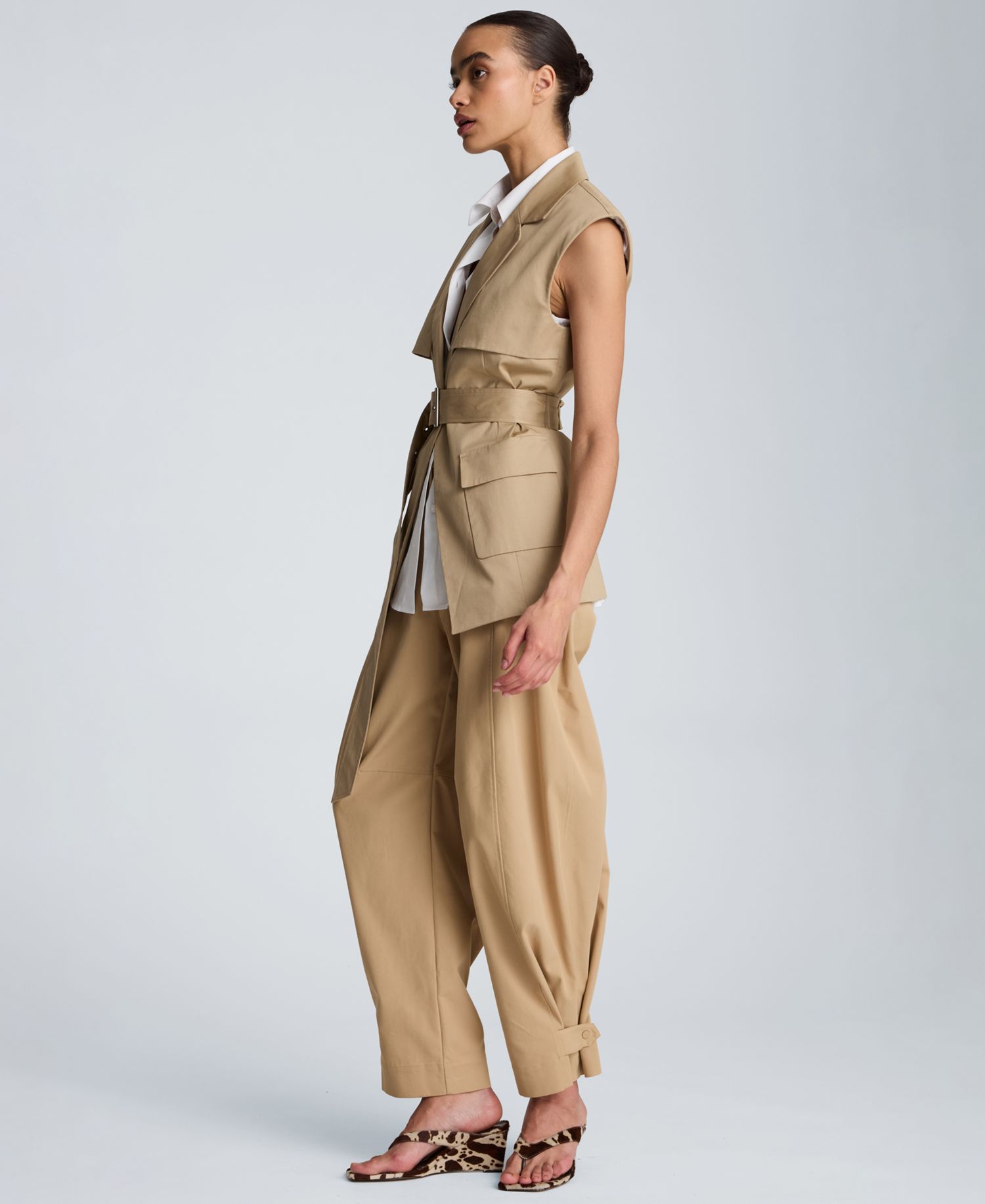 Women's High Rise Fly Front Tab Barrel Leg Pants