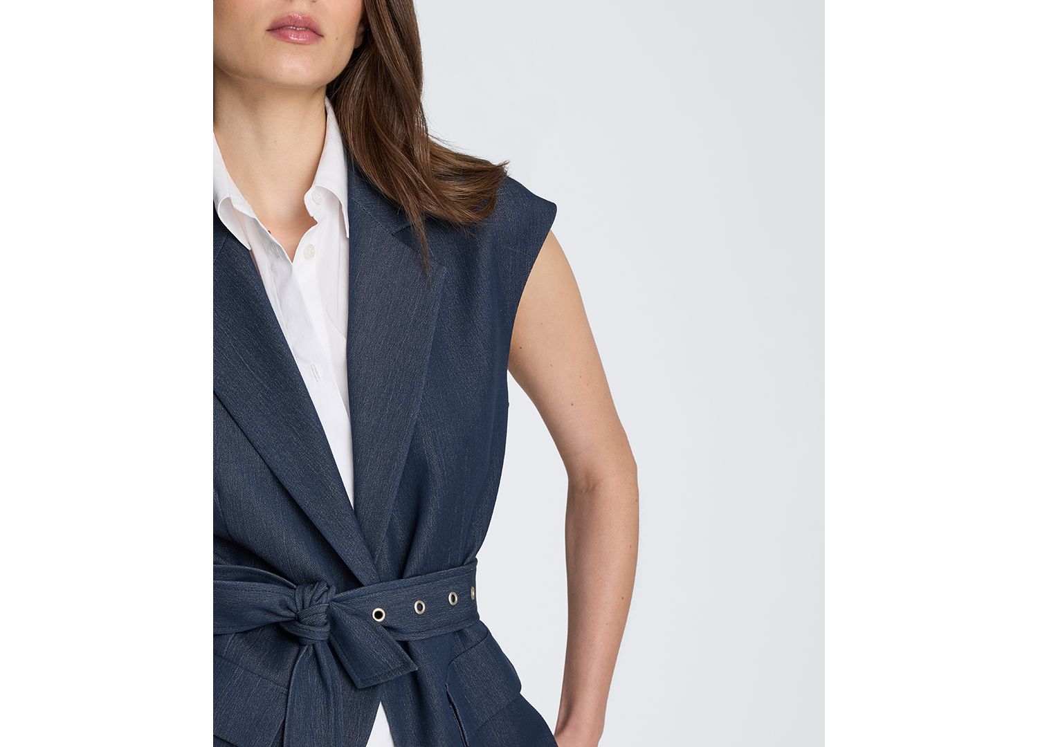 Women's Belted Notch Collar Vest with Detachable Shirt