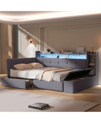 Upholstered Daybed with Storage, Drawers, USB, LED and Shelves