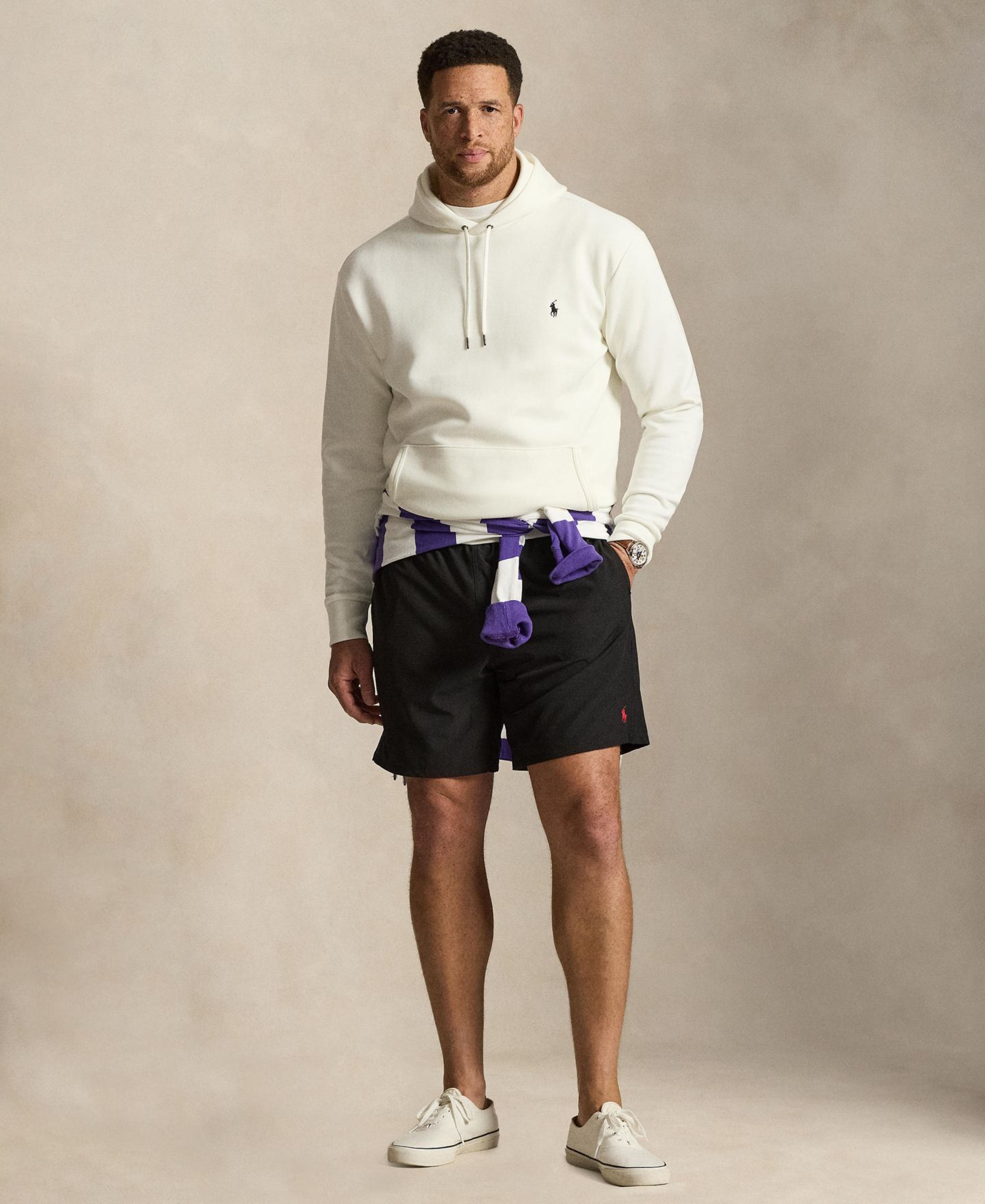 Мужская толстовка с капюшоном Polo Ralph Lauren Big & Tall The Iconic Mesh, цвет: Молочно-белый — фото 2