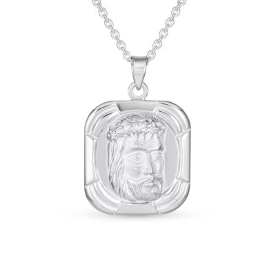 Religious Face of Jesus Pendant Necklace Medallion Dog Tag .925 Sterling Silver