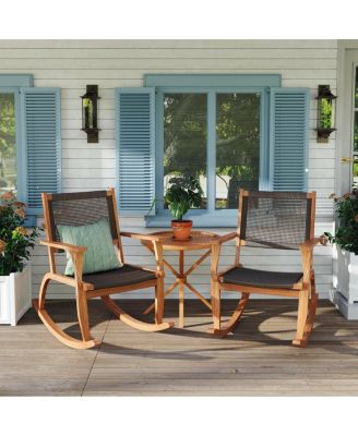 2-Piece Acacia Wood and Wicker Patio Rocking Chair Set