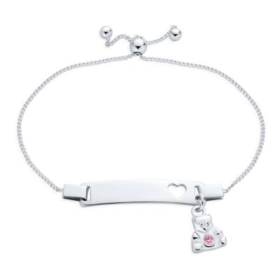 Petite Bear Charm Blank Name Identification ID Bolo Bracelet .925 Sterling Silver 5- 6" Adjustable