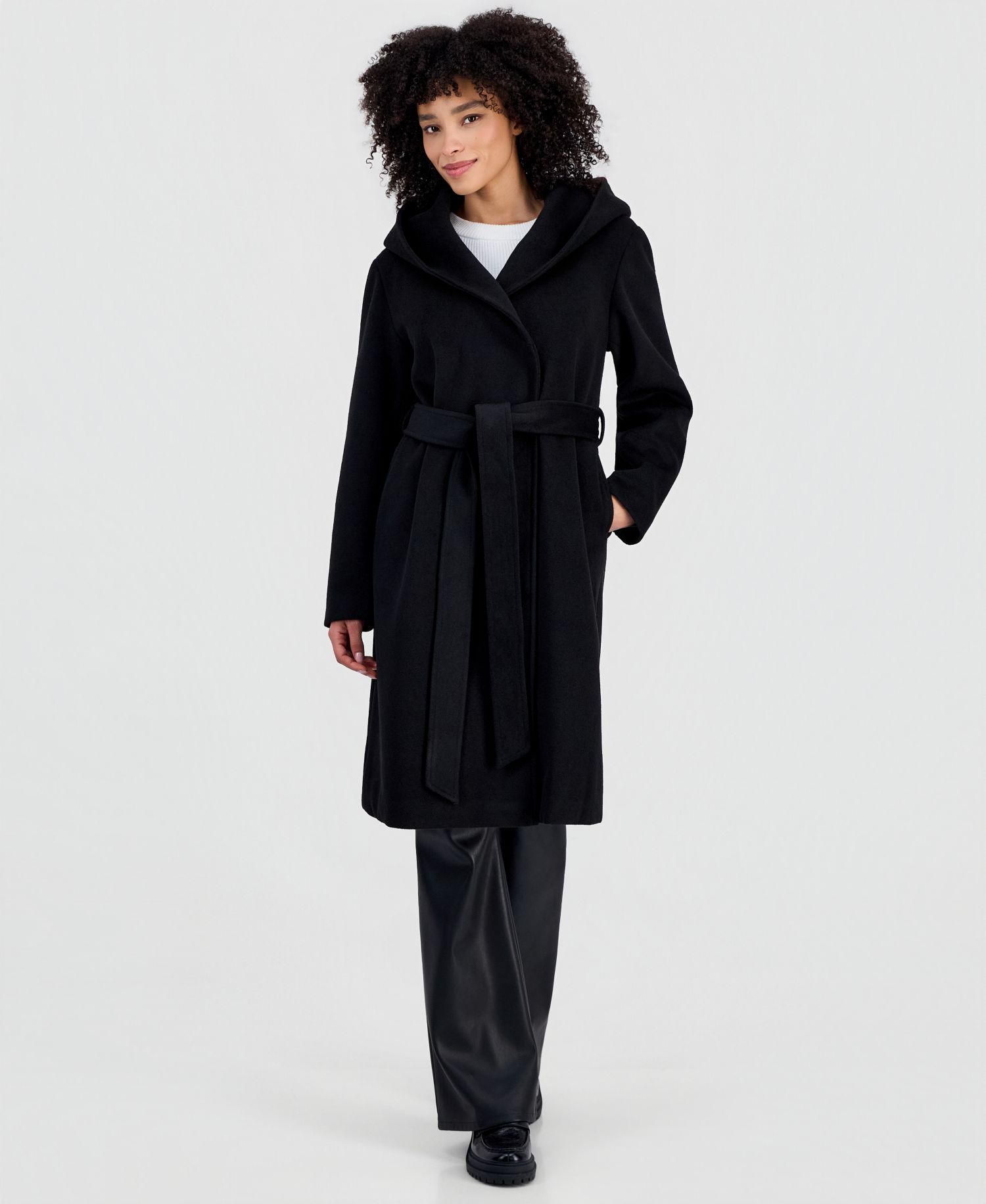 Women's Hooded Tie-Belt Wrap Coat