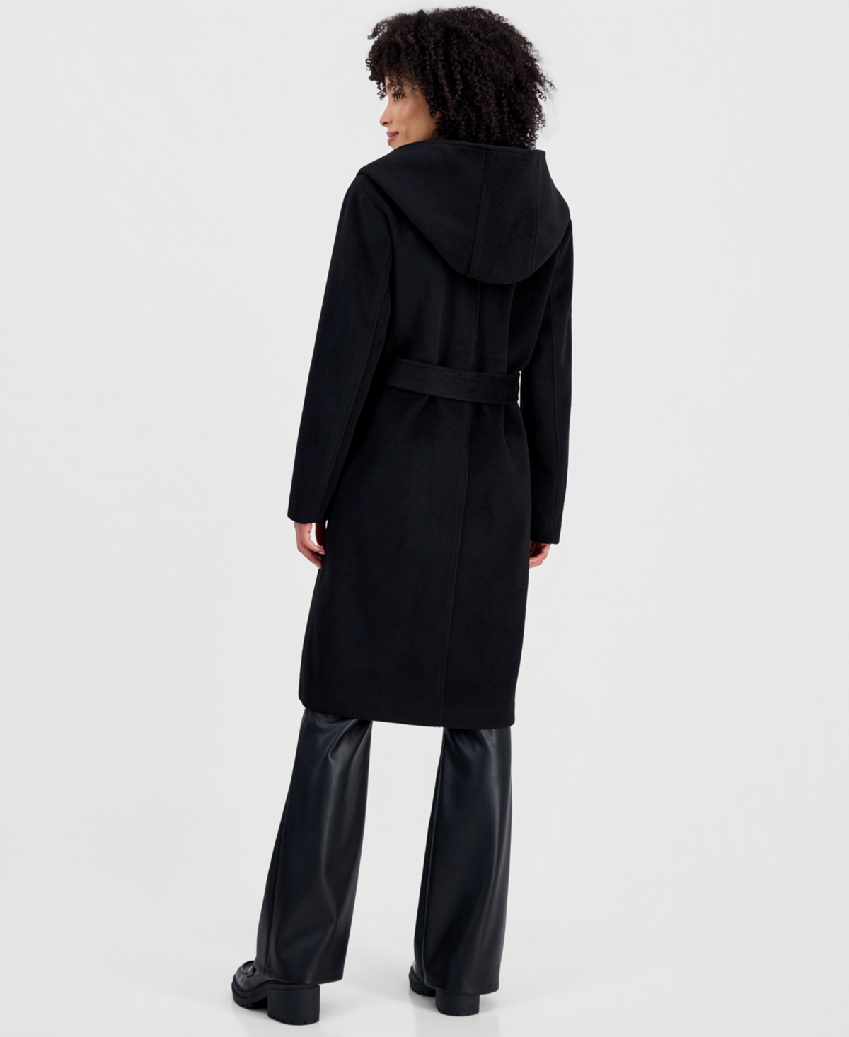 Steve Madden Women's Hooded Tie-Belt Wrap Coat