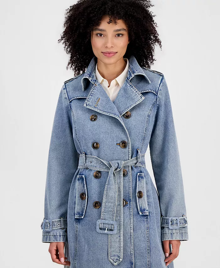 Women's Double-Breasted Denim Trench Coat - thumbnail 8