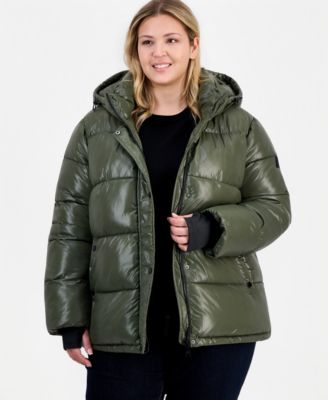 Plus Size Hooded Puffer Long-Sleeve Jacket