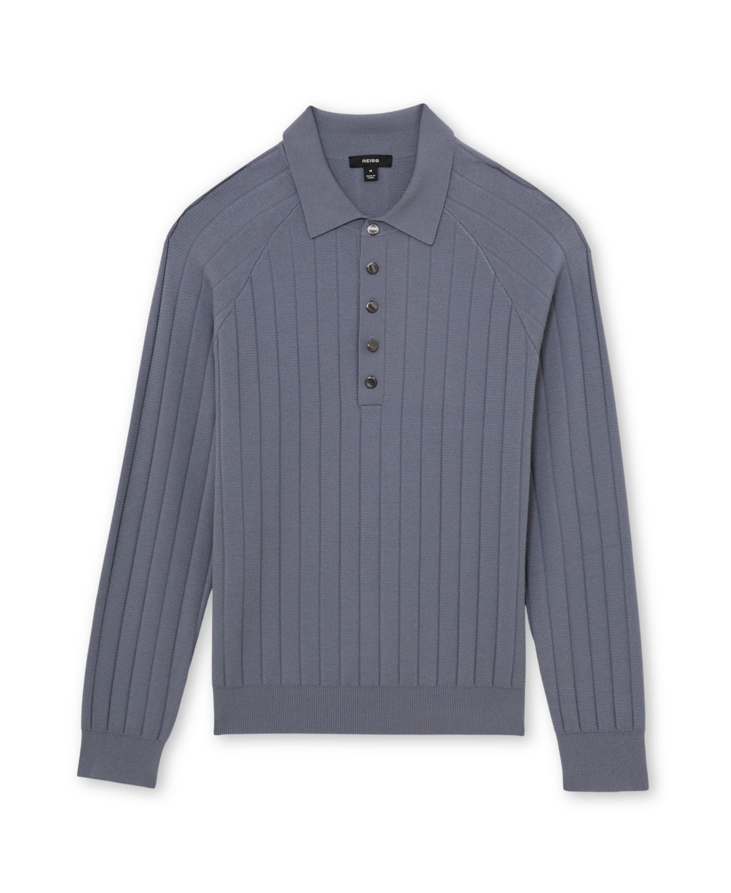 Мужской свитер REISS Dillingham Wide-Ribbed Half-Button Polo Sweater, цвет: Стальной синий — фото 2