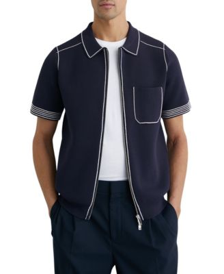 Men's Blake Stitch-Detail Zip-Through Knit Shirt