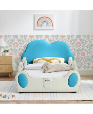 Twin Size Cloud-Shaped PU Leather Toddler Bed with Guardrails and Storage